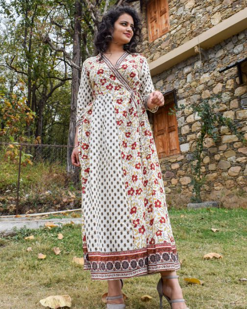 Printed Angrakha A-Line Kurta