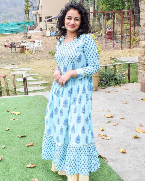 Blue Sequin Work A-Line Kurta